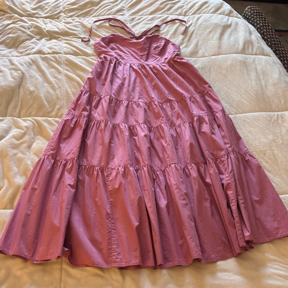 MADEWELL GORGEOUS DUSTY ROSE 100% COTTON TIERED HALTER MAXI-DRESS SZ L ORIG $198